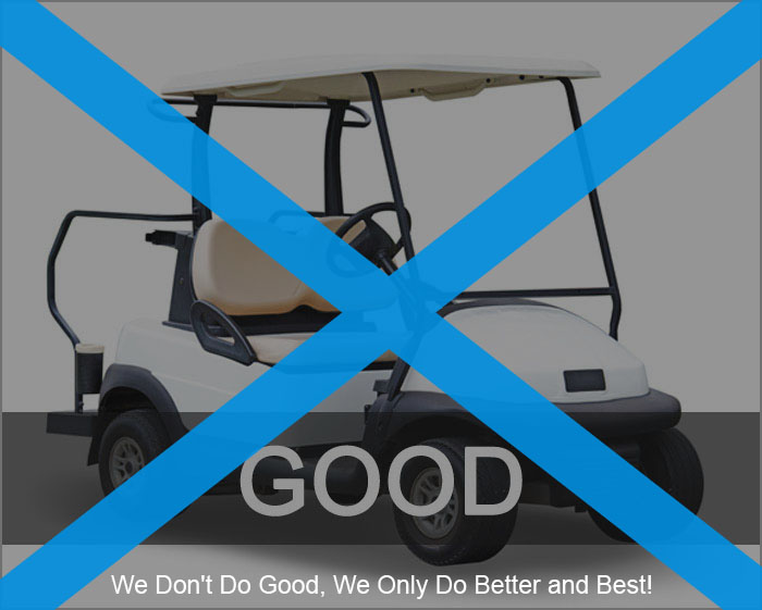 Golf cart golfcart isolated on white background A golf cart with the word " good " crossed out.
